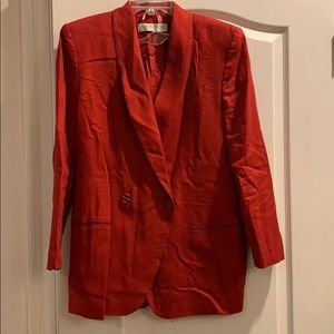 Vintage Red Linen Blazer 90s Size 8